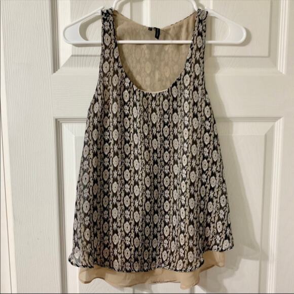 Maurices Split Back Layered Racerback Sleeveless Tank Black Tan Print Size Small - Picture 9 of 16